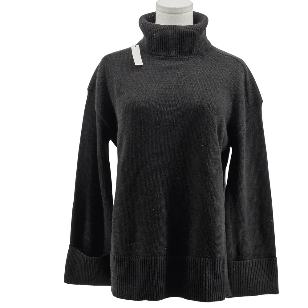 Talbots Sweater Pullover Womens PM Black Wool Blend Turtleneck‎ Heavyweight